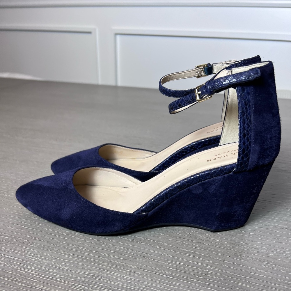 Cole Haan Dark Blue Suede Wedges